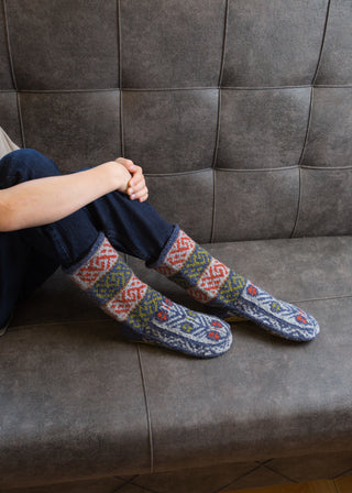 Blue, gray, green, and burnt orange, Long Slipper Socks