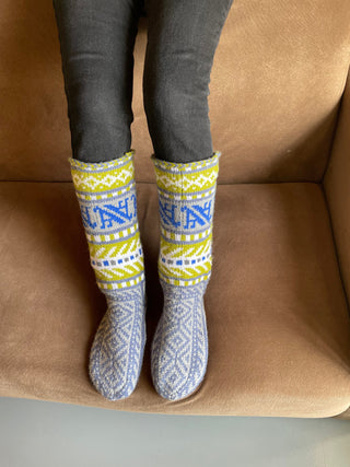 Gray, Blue and Lime Green Mens Long Slipper Socks