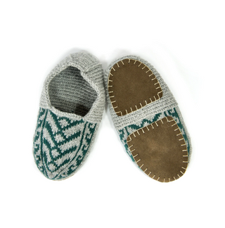 Gray and Green Mens Slipper Socks - Suede