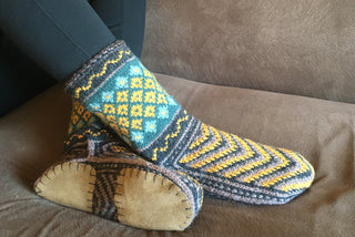 Black, Mustard, Brown, Aqua Flecks, Long Slipper Socks