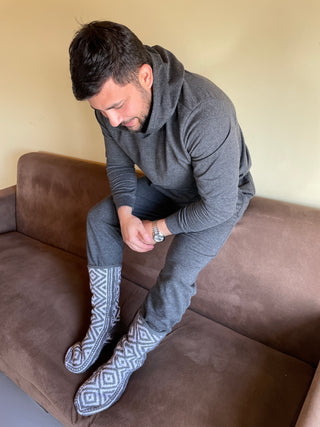 Gray and White Long Slippers - No Suede - NARROW calves