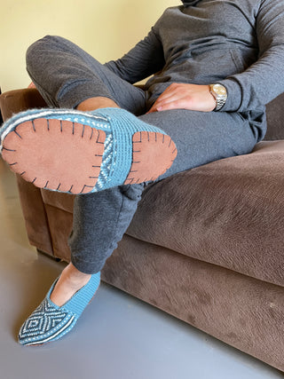 Aqua, Dark Green, and Cream Mens Slipper Socks