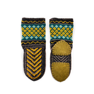 Black, Mustard, Brown, Aqua Flecks, Long Slipper Socks