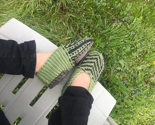 Green and Charcoal Gray Kids Slipper Socks