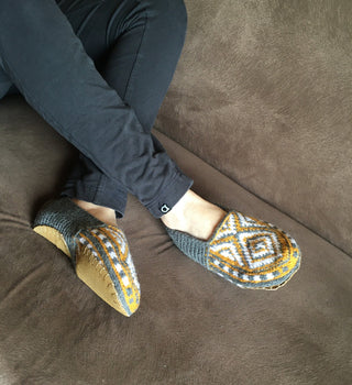 Gray, Mustard and White Slipper Socks