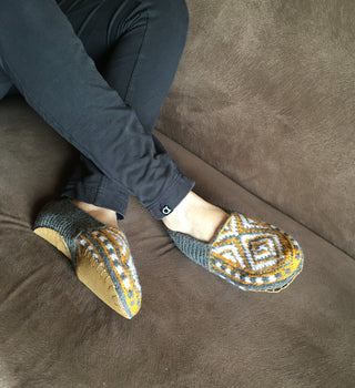 Gray, Mustard and White Mens Slipper Socks