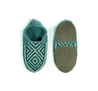 Aqua, Dark Green, and Cream Womens Slipper Socks