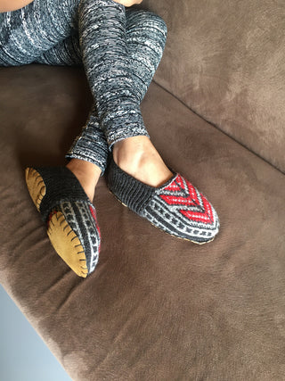 Black, Gray, and Glittery Red Slipper Socks