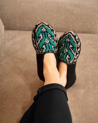 Black, Teal and Tan Mens Slipper Socks