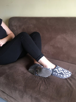 Gray and White Womens Slipper Socks