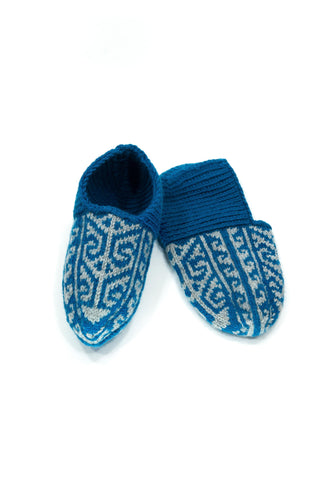 Blue and Tan Slippers Socks - No Suede