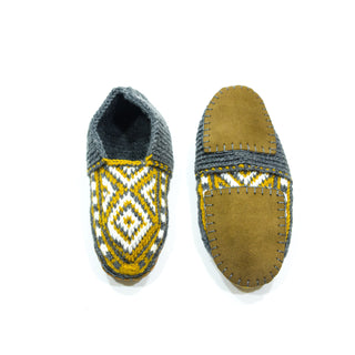 Gray, Mustard and White Slippers Socks - No Suede
