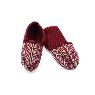 Maroon and Tan Slipper Socks - No Suede