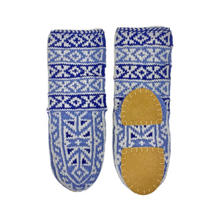 Blue and White Womens Long Slipper Socks