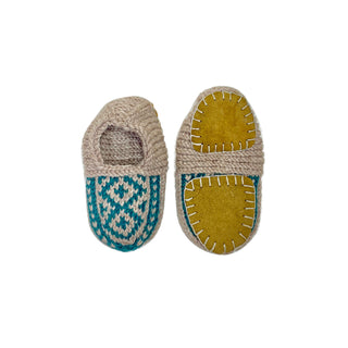 Gray and Dark Green Kids Slipper Socks