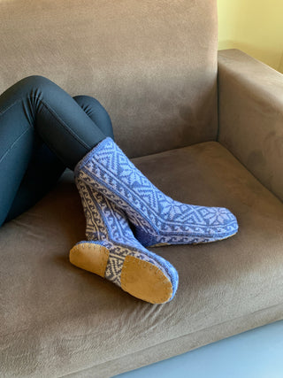 Blue & Light Gray Womens Long Slipper Socks