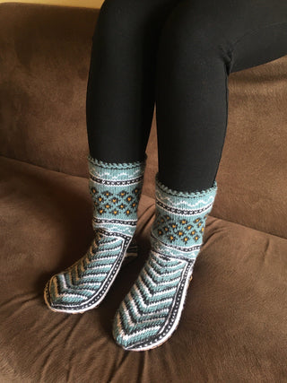 Black, White, Aqua with Mustard Flecks, Mens Long Slipper Socks