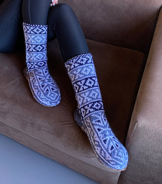Blue and White Mens Long Slipper Socks