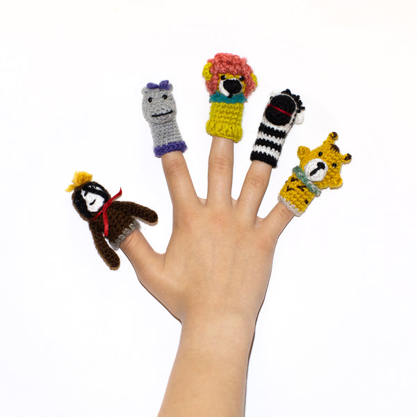Zoo Finger Puppets. Set of 5: Zebra, Lion, Sloth, Hippo, Giraffe