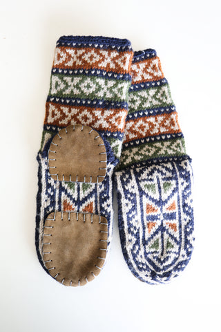 Navy, Brown, and Tan Mens Long Slippers Socks