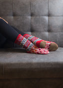 Red, Tan, Navy, Aqua and Mustard Flecks, Long Slipper Socks