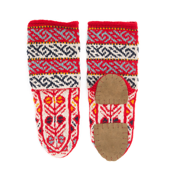 Red, Tan, Navy, Aqua and Mustard Flecks, Long Slipper Socks