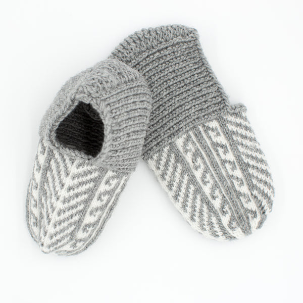 Light Gray and White Slipper Socks - No Suede