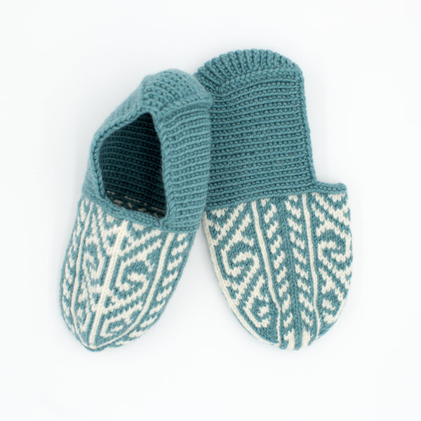 Light Teal and Tan Slipper Socks - No Suede