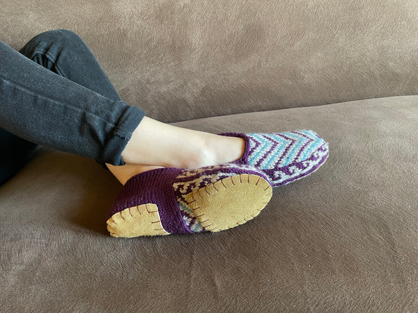 Purple, Tan and Aqua Slipper Socks