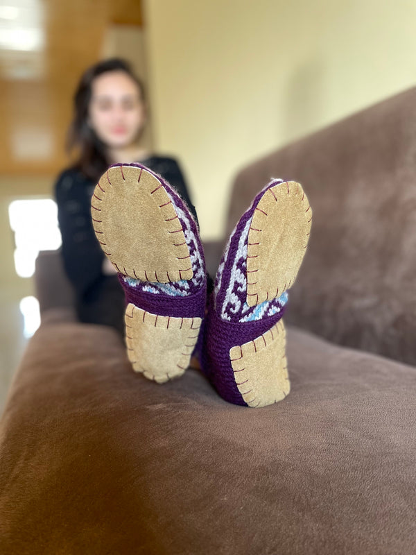 Purple, Tan and Aqua Slipper Socks