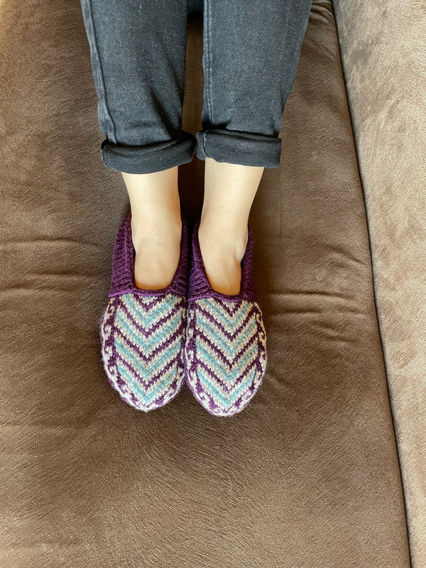 Purple, Tan and Aqua Slipper Socks