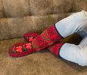 Mukluk Style Red & Black with pink Womens Long Slipper Socks