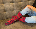 Mukluk Style Red & Black with pink Womens Long Slipper Socks