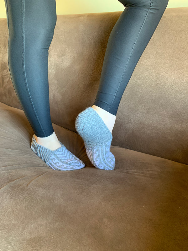 Light Gray and White Slipper Socks - No Suede