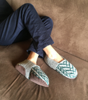 Gray and Green Mens Slipper Socks - Suede
