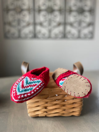 Red, Teal and Gray Kids Slipper Socks