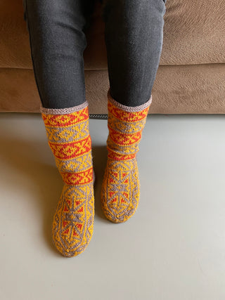 Orange, Mustard, Brown Long Slipper Socks - Suede