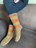 Orange, Mustard, Brown Mens Long Slipper Socks