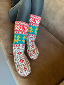 Brown, Red, Teal, & Mustard Mens Long Slipper Socks