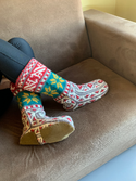 Brown, Red, Teal, & Mustard Womens Long Slipper Socks