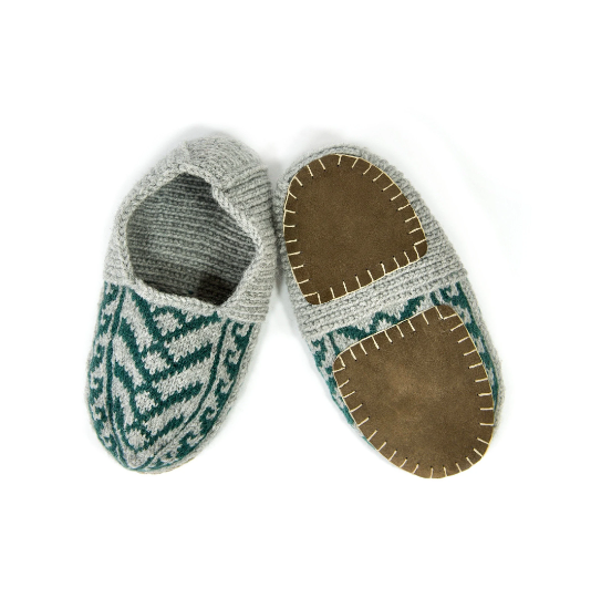 Gray and Green Slipper Socks - Suede