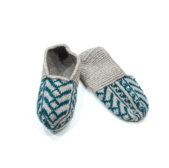 Gray & Green Slipper Socks - No Suede