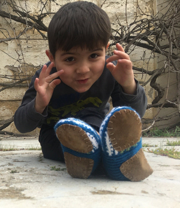 Blue, Green and White Kids Slipper Socks