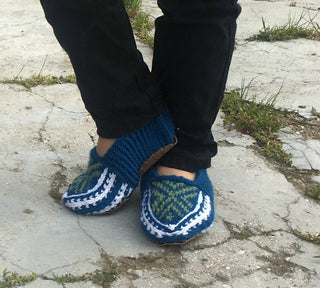 Blue, Green and White Kids Slipper Socks