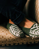 Olive Green and White Slipper Socks - No Suede