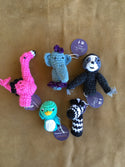 Zoo Finger Puppets. Set of 5: Flamingo, Elephant, Sloth, Penguin, Zebra.