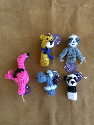Zoo Finger Puppets. Set of 5: Flamingo, Tiger, Sloth, Hippo, Panda.