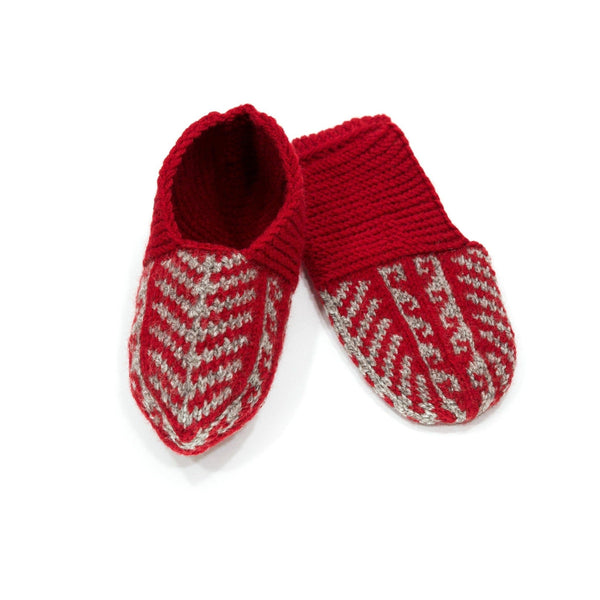 Red and Gray Mens Chevron Slipper Socks