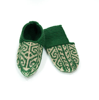 Green and Tan Slipper Socks - No Suede