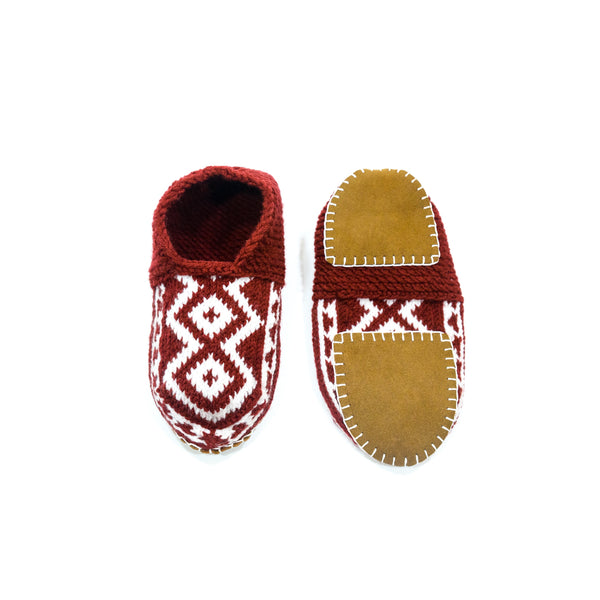 Maroon and White Slipper Socks - No Suede